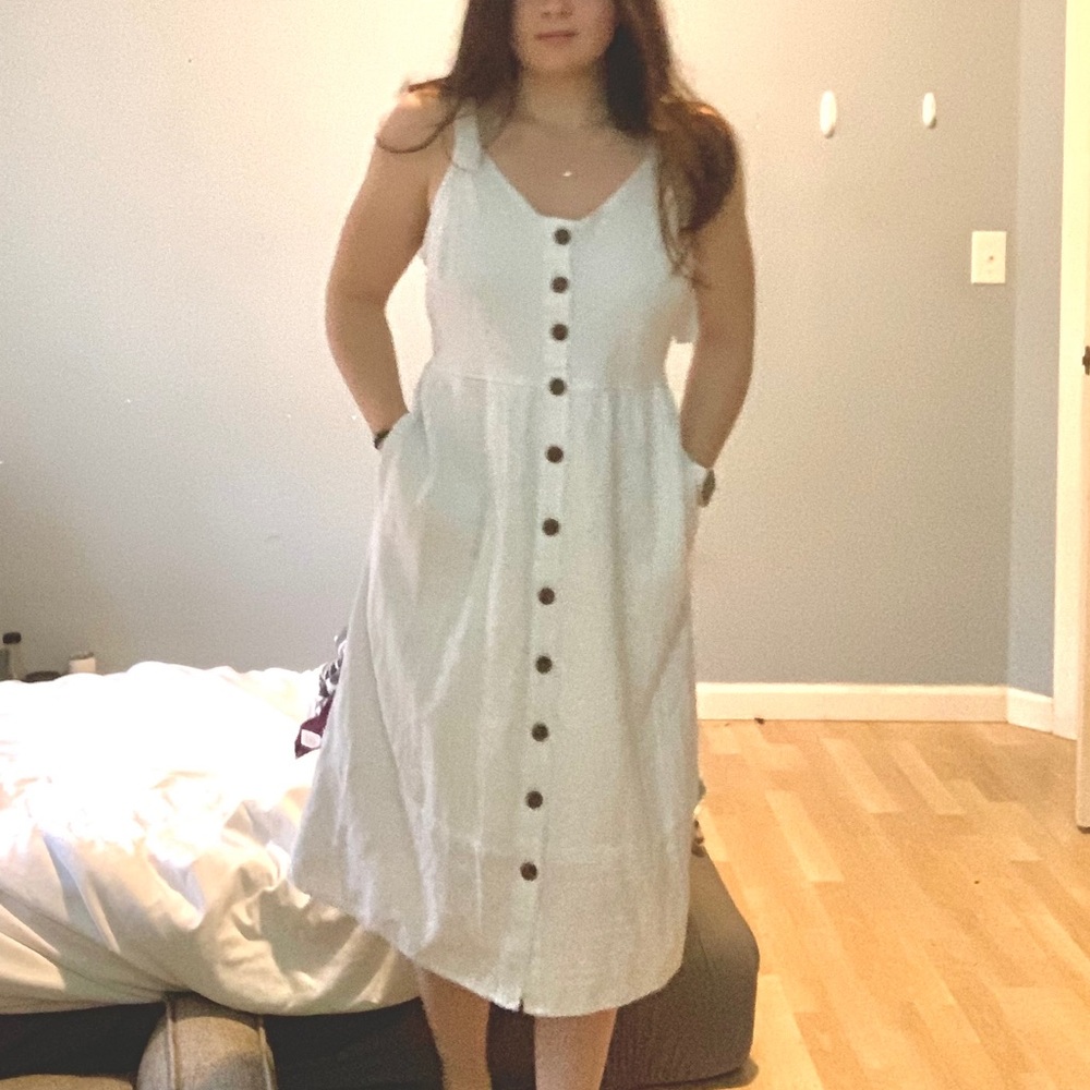 white flowy button down dress